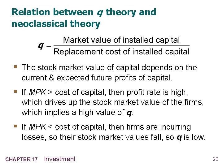 Relation between q theory and neoclassical theory § The stock market value of capital