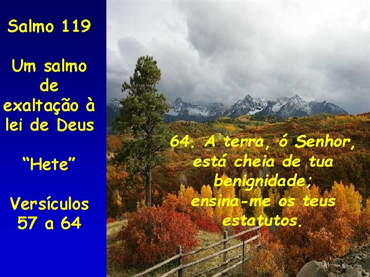Salmo 119 Um salmo de exaltação à lei de Deus “Hete” Versículos 57 a