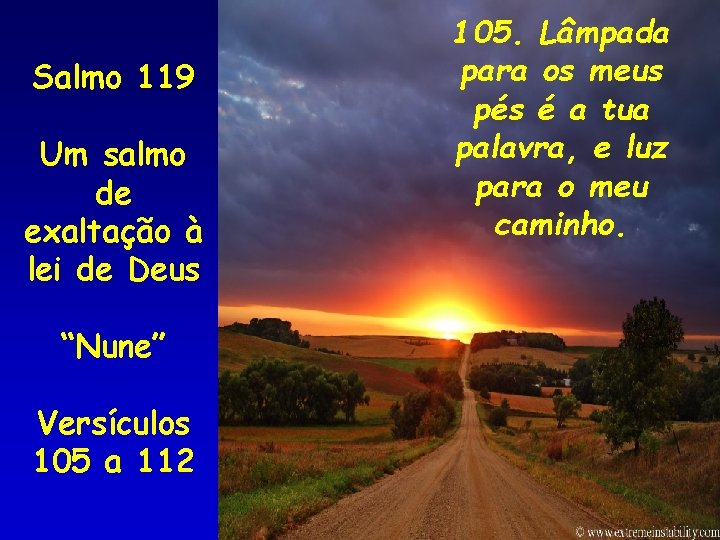 Salmo 119 Um salmo de exaltação à lei de Deus “Nune” Versículos 105 a