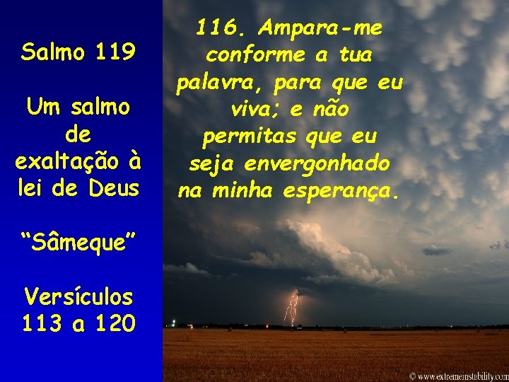 Salmo 119 Um salmo de exaltação à lei de Deus “Sâmeque” Versículos 113 a