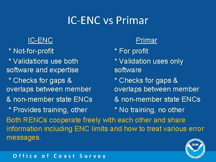 IC-ENC vs Primar IC-ENC Primar * Not-for-profit * For profit * Validations use both