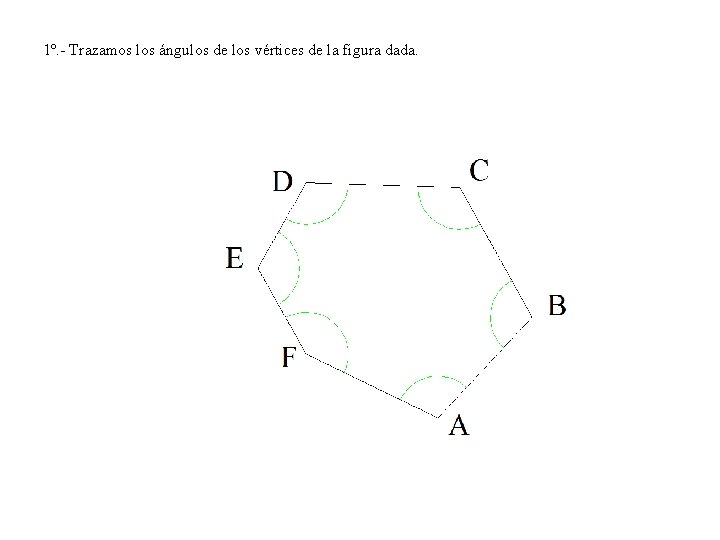 1º. - Trazamos los ángulos de los vértices de la figura dada. 