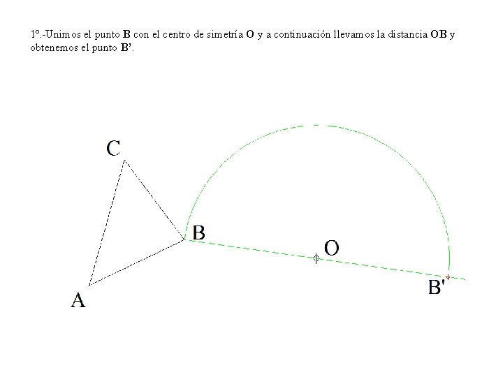 1º. -Unimos el punto B con el centro de simetría O y a continuación