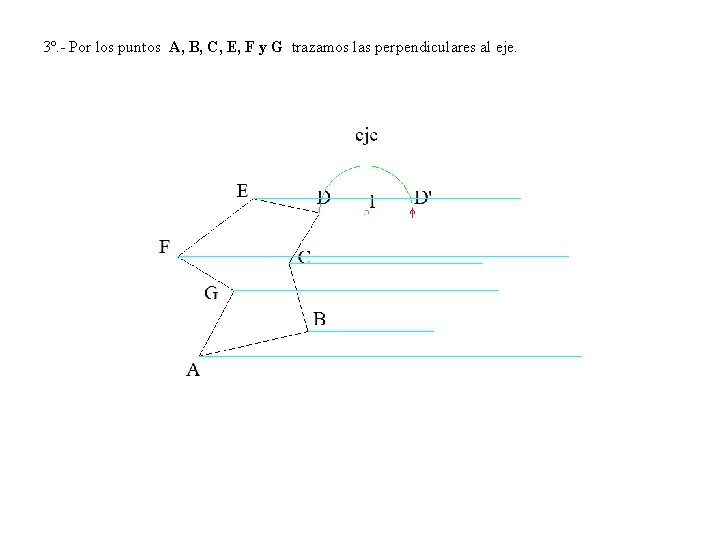 3º. - Por los puntos A, B, C, E, F y G trazamos las