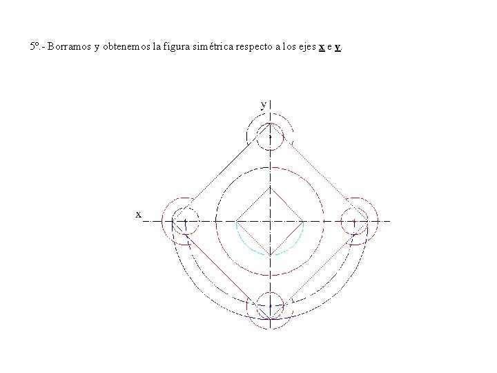 5º. - Borramos y obtenemos la figura simétrica respecto a los ejes x e