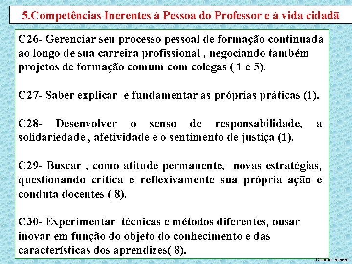 5. Competências Inerentes à Pessoa do Professor e à vida cidadã C 26 -