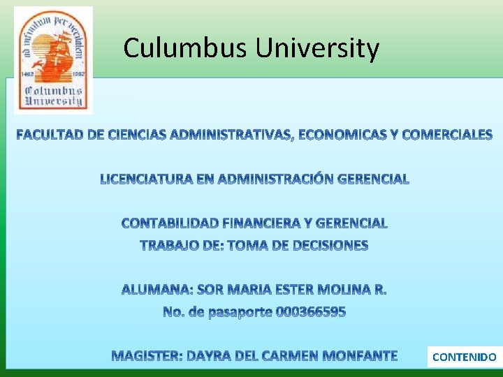 Culumbus University CONTENIDO 