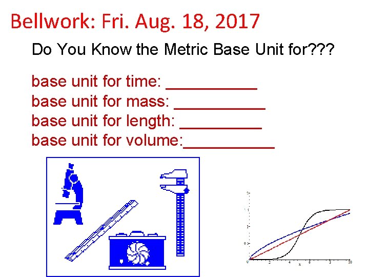 Bellwork: Fri. Aug. 18, 2017 Do You Know the Metric Base Unit for? ?