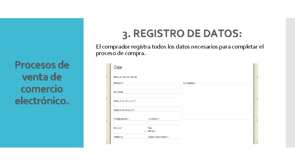 3. REGISTRO DE DATOS: El comprador registra todos los datos necesarios para completar el