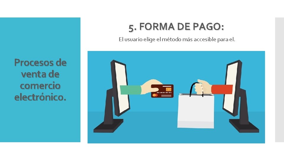 5. FORMA DE PAGO: El usuario elige el método más accesible para el. Procesos