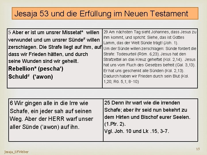 Jesaja 53 und die Erfüllung im Neuen Testament 5 Aber er ist um unsrer