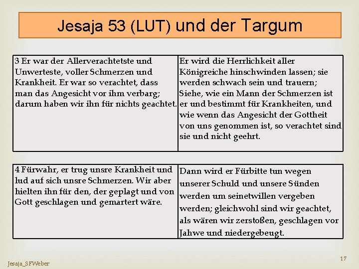 Jesaja 53 (LUT) und der Targum 3 Er war der Allerverachtetste und Er wird