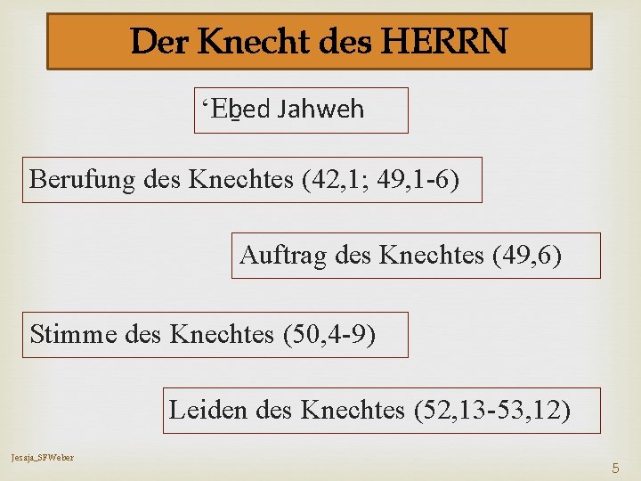 Der Knecht des HERRN ʻEḇed Jahweh Berufung des Knechtes (42, 1; 49, 1 -6)