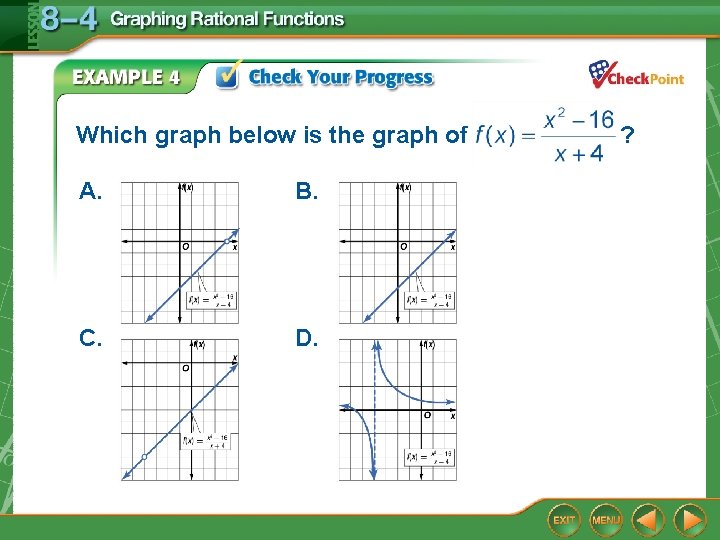 Which graph below is the graph of A. B. C. D. ? 