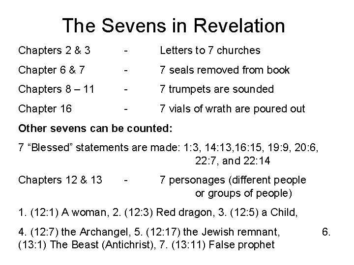 The Sevens in Revelation Chapters 2 & 3 - Letters to 7 churches Chapter The Sevens in Revelation Chapters 2 & 3 - Letters to 7 churches Chapter