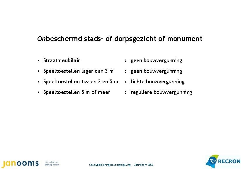 Onbeschermd stads- of dorpsgezicht of monument • Straatmeubilair : geen bouwvergunning • Speeltoestellen lager