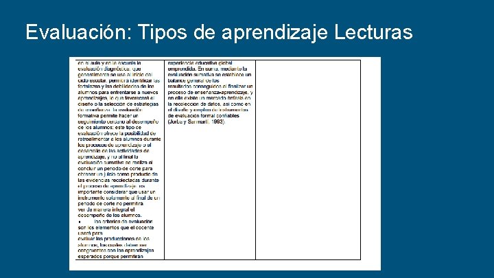 Evaluación: Tipos de aprendizaje Lecturas 