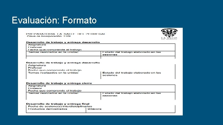 Evaluación: Formato 