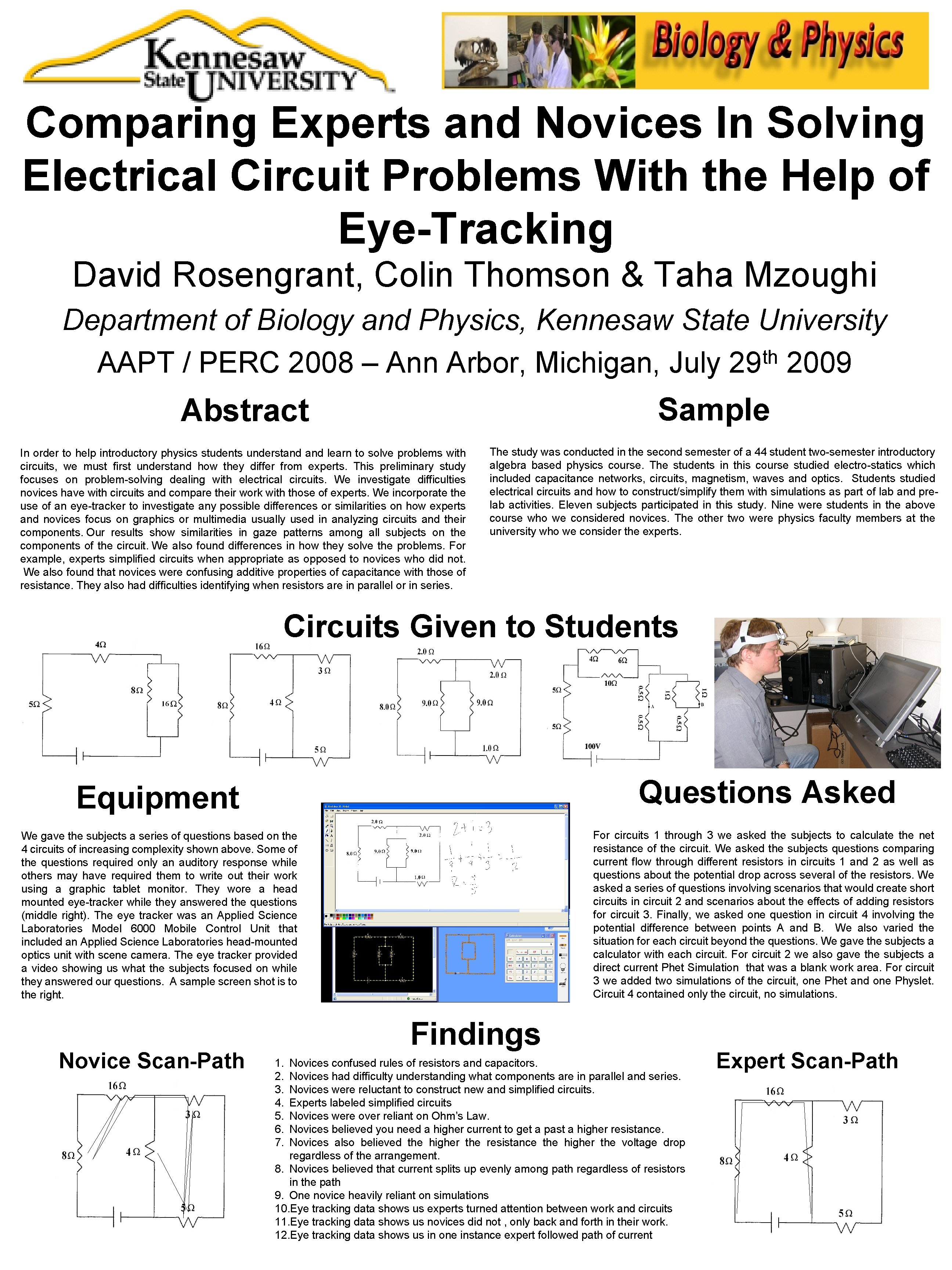 Comparing Experts and Novices In Solving Electrical Circuit Problems With the Help of Eye-Tracking