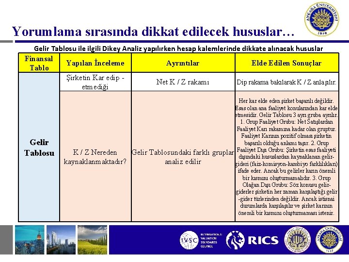 Yorumlama sırasında dikkat edilecek hususlar… Gelir Tablosu ile ilgili Dikey Analiz yapılırken hesap kalemlerinde Yorumlama sırasında dikkat edilecek hususlar… Gelir Tablosu ile ilgili Dikey Analiz yapılırken hesap kalemlerinde