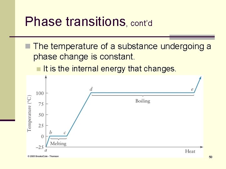 Phase transitions, cont’d n The temperature of a substance undergoing a phase change is