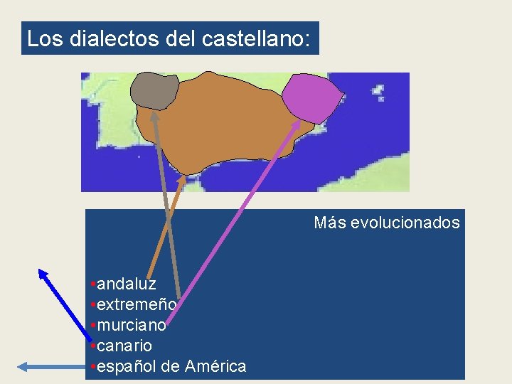 Los dialectos del castellano: Más evolucionados • andaluz • extremeño • murciano • canario