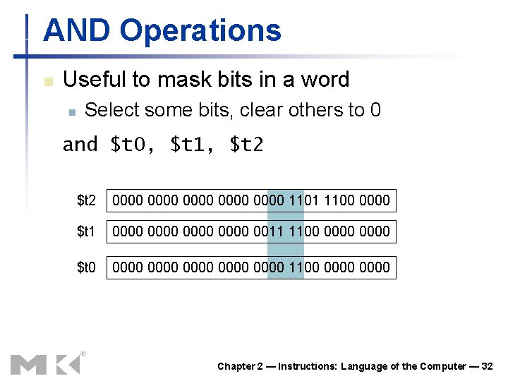 AND Operations n Useful to mask bits in a word n Select some bits,