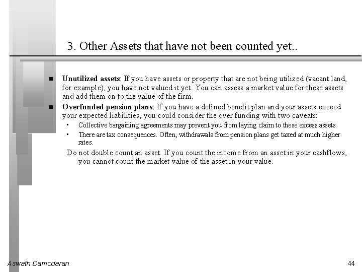 3. Other Assets that have not been counted yet. . Unutilized assets: If you