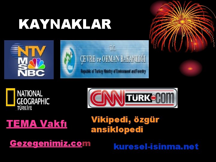 KAYNAKLAR TEMA Vakfı Gezegenimiz. com Vikipedi, özgür ansiklopedi kuresel-isinma. net 