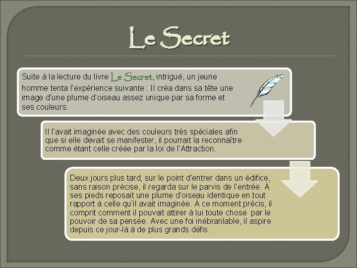 Le Secret Suite à la lecture du livre Le Secret, intrigué, un jeune homme