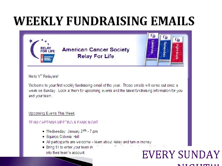 WEEKLY FUNDRAISING EMAILS EVERY SUNDAY WEEKLY FUNDRAISING EMAILS EVERY SUNDAY