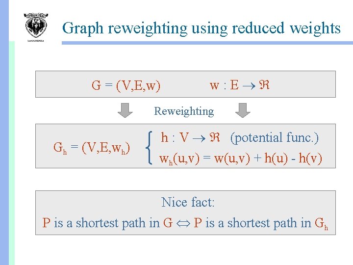 Graph reweighting using reduced weights G = (V, E, w) w: E Reweighting Gh