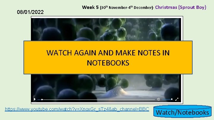 08/01/2022 Week 5 (30 th November-4 th December)- Christmas (Sprout Boy) WATCH AGAIN AND