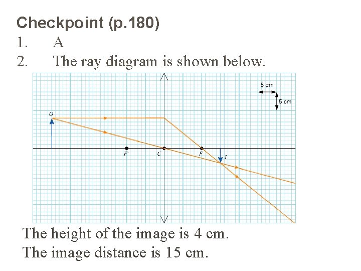 Checkpoint (p. 180) 1. A 2. The ray diagram is shown below. The height