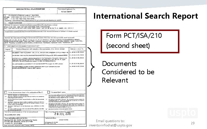 International Search Report Form PCT/ISA/210 (second sheet) Documents Considered to be Relevant Email questions International Search Report Form PCT/ISA/210 (second sheet) Documents Considered to be Relevant Email questions
