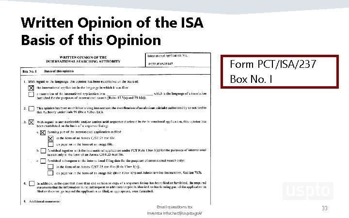 Written Opinion of the ISA Basis of this Opinion Form PCT/ISA/237 Box No. I Written Opinion of the ISA Basis of this Opinion Form PCT/ISA/237 Box No. I