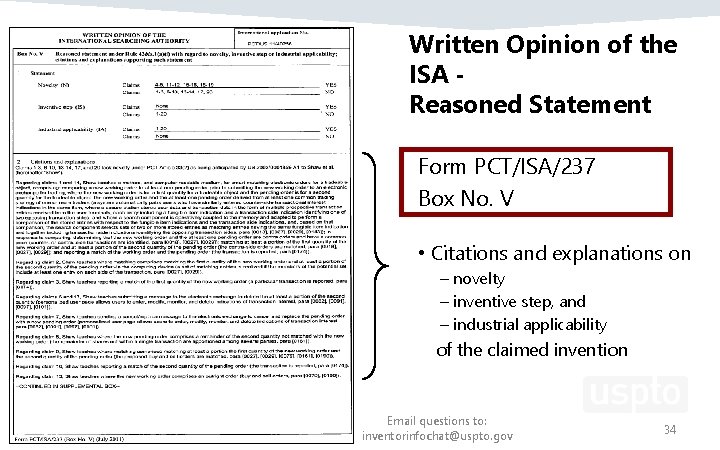 Written Opinion of the ISA Reasoned Statement Form PCT/ISA/237 Box No. V • Citations Written Opinion of the ISA Reasoned Statement Form PCT/ISA/237 Box No. V • Citations