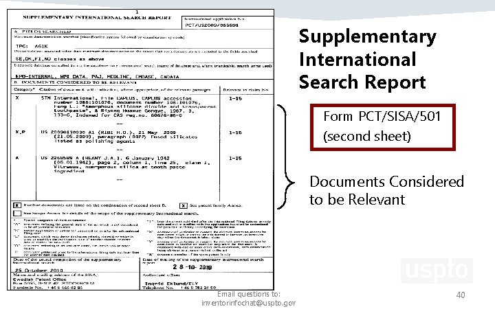 Supplementary International Search Report Form PCT/SISA/501 (second sheet) Documents Considered to be Relevant Email Supplementary International Search Report Form PCT/SISA/501 (second sheet) Documents Considered to be Relevant Email