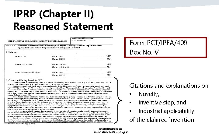 IPRP (Chapter II) Reasoned Statement Form PCT/IPEA/409 Box No. V Citations and explanations on IPRP (Chapter II) Reasoned Statement Form PCT/IPEA/409 Box No. V Citations and explanations on