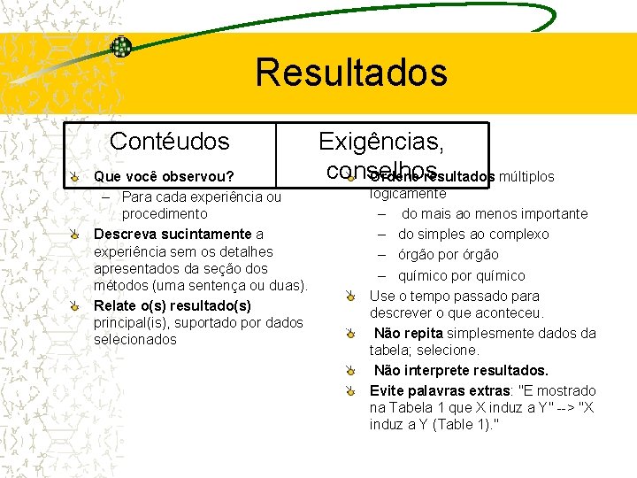 Resultados Contéudos Que você observou? – Para cada experiência ou procedimento Descreva sucintamente a Resultados Contéudos Que você observou? – Para cada experiência ou procedimento Descreva sucintamente a