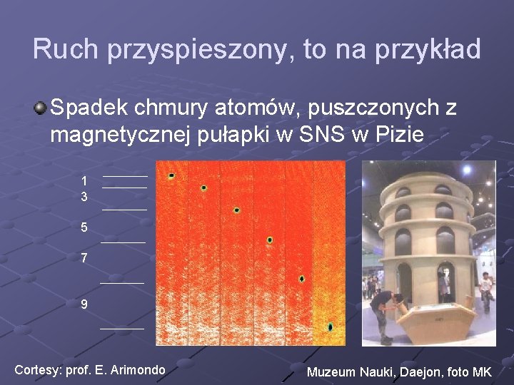 Ruch przyspieszony, to na przykład Spadek chmury atomów, puszczonych z magnetycznej pułapki w SNS