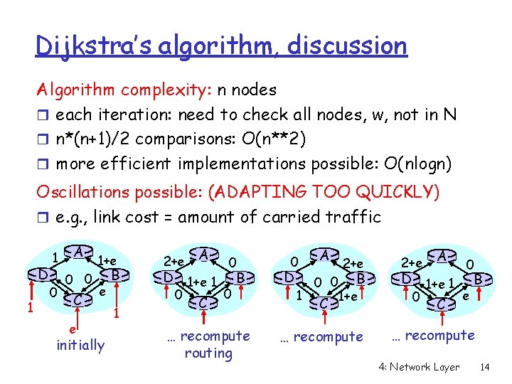 Dijkstra’s algorithm, discussion Algorithm complexity: n nodes r each iteration: need to check all