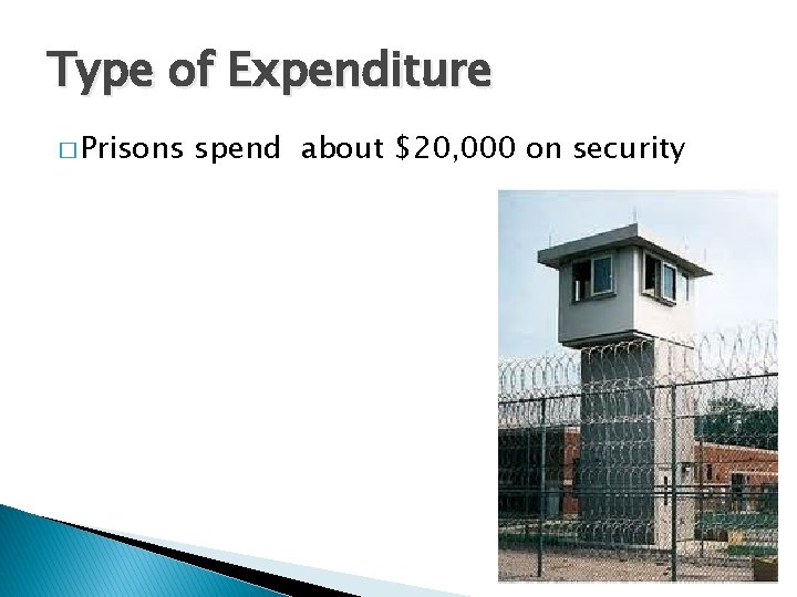 Type of Expenditure � Prisons spend about $20, 000 on security 