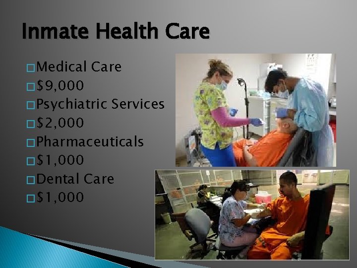 Inmate Health Care � Medical � $9, 000 Care � Psychiatric � $2, 000