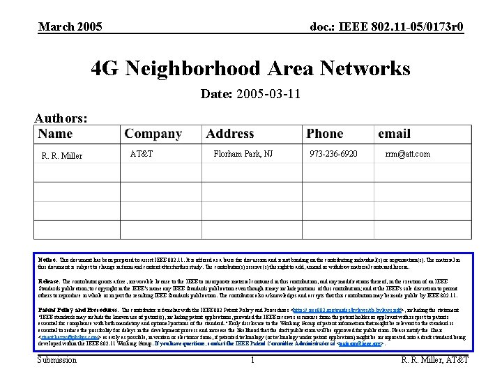 March 2005 doc. : IEEE 802. 11 -05/0173 r 0 4 G Neighborhood Area