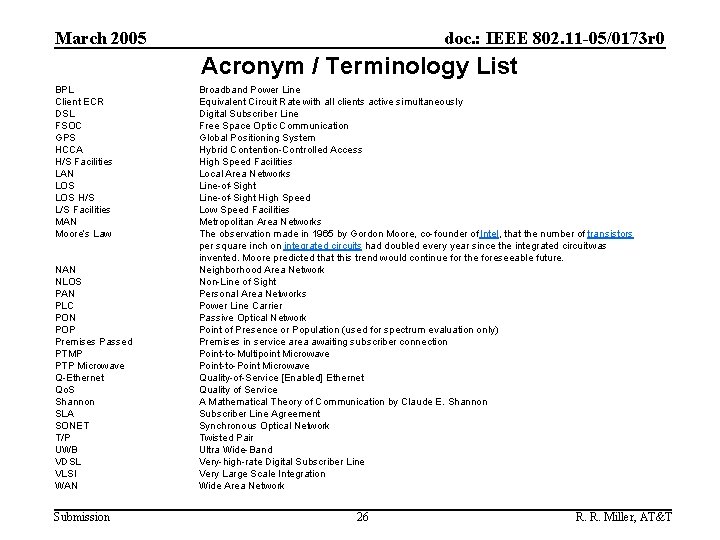 March 2005 doc. : IEEE 802. 11 -05/0173 r 0 Acronym / Terminology List