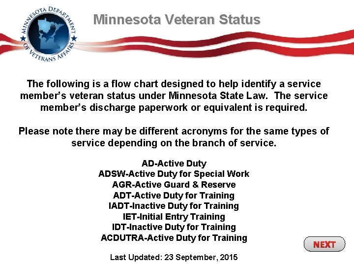 Minnesota Veteran Status The following is a flow chart designed to help identify a