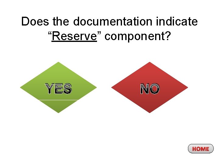 Does the documentation indicate “Reserve” component? YES NO HOME 