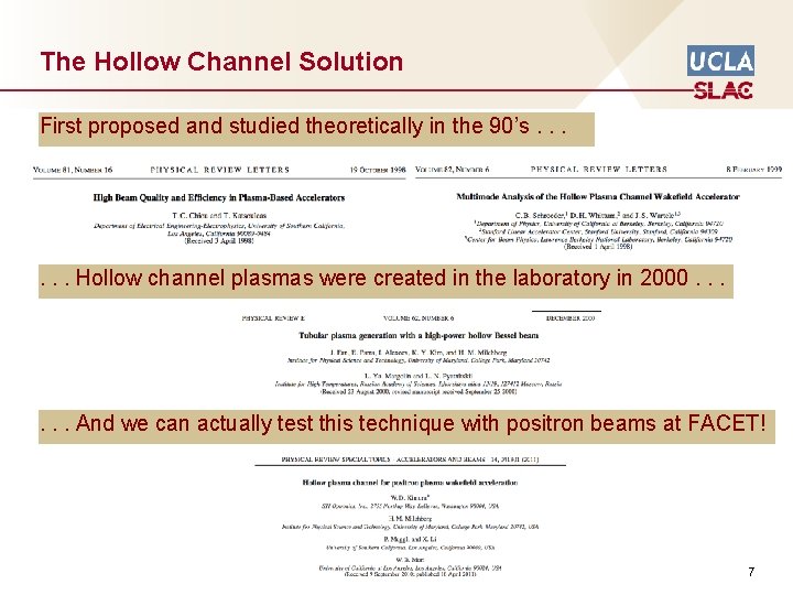 The Hollow Channel Solution First proposed and studied theoretically in the 90’s. . .