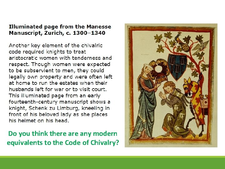 Do you think there any modern equivalents to the Code of Chivalry? 
